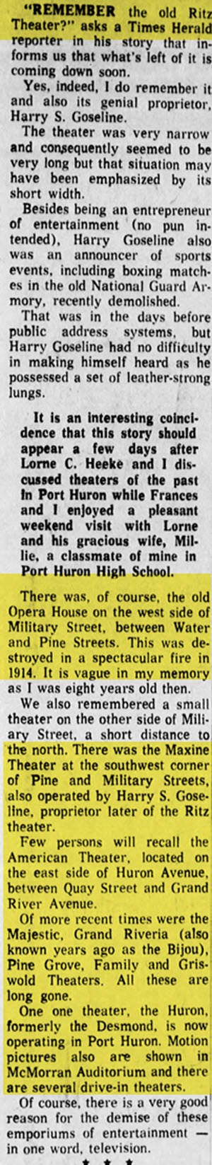 Maxine Theatre - Sun Dec 1969 Article About Port Huron Theaters (newer photo)